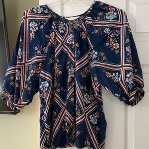 LC Lauren Conrad Navy Floral Blouse
